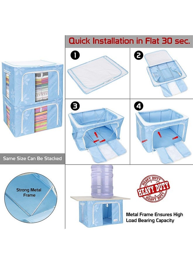 FLYNGO FLYNGO Foldable Steel Frame Clothes Organizer Storage Box for Wardrobe, Saree, Shirts, and Blankets (66 Ltr - Pack of 2, Oxford Fabric)  - Image 2