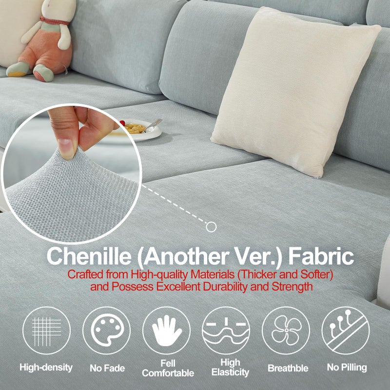 WEYOND Couch Cushion Covers Individual Large Super Stretch Chenille (Softer Version) Sofa Cushion Covers, Couch Seat Covers Couch Slipcovers Furniture Protector (3 Piece, Light Grey) - Image 3
