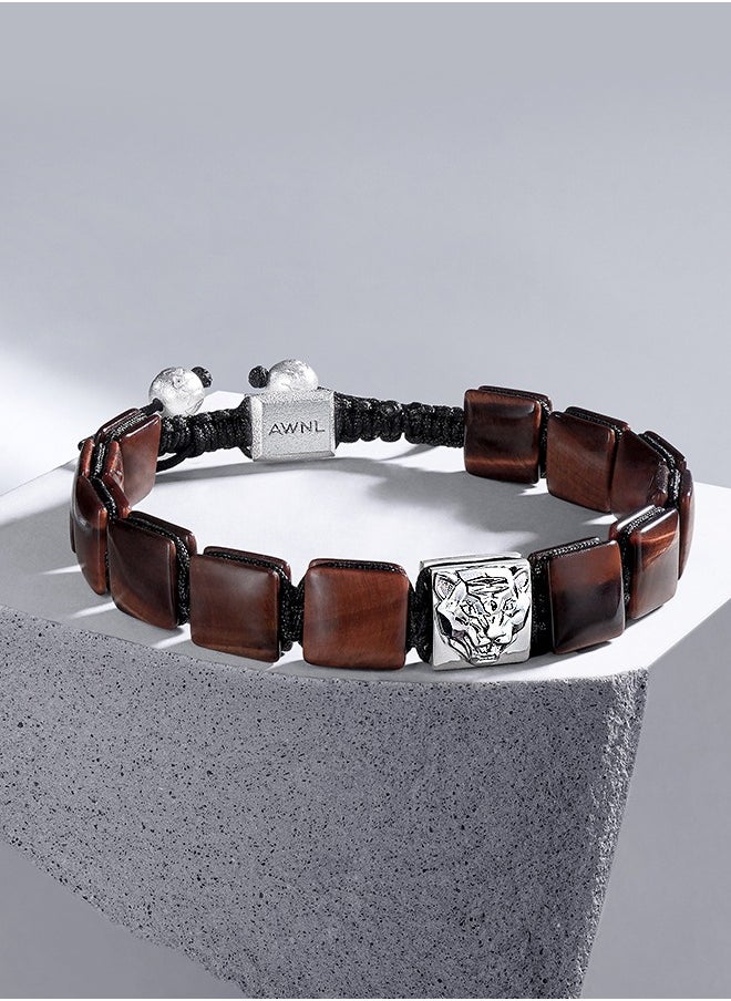 AWNL - Men's Flatbead Drawstring Bracelet with Red Tiger Eye - Image 1