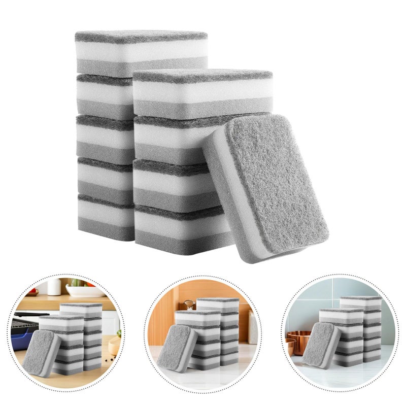 10Pcs Gray Heavy Duty Kitchen Scrub Pads Multi Layer Dish Sponges for Pot Cleaning - Image 4