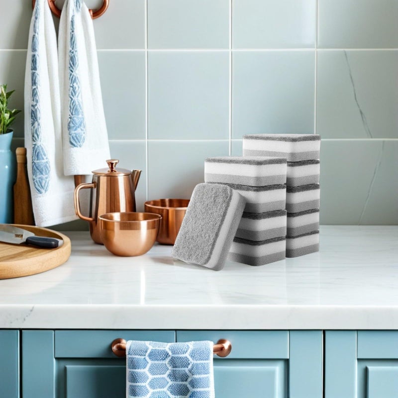 10Pcs Gray Heavy Duty Kitchen Scrub Pads Multi Layer Dish Sponges for Pot Cleaning - Image 3