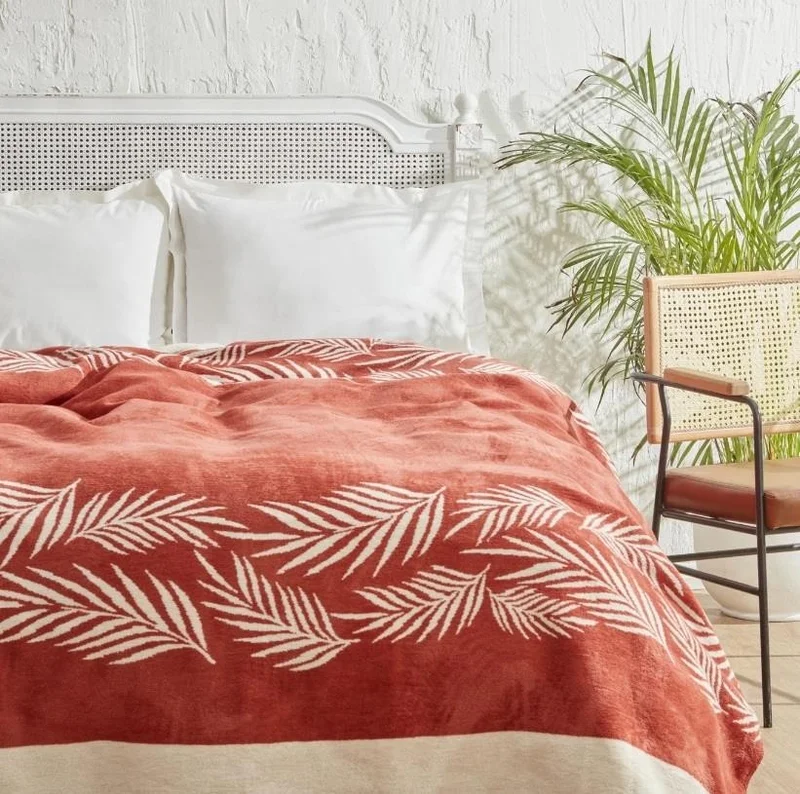 Karaca Home Leaf Terracota Single Cotton Blanket