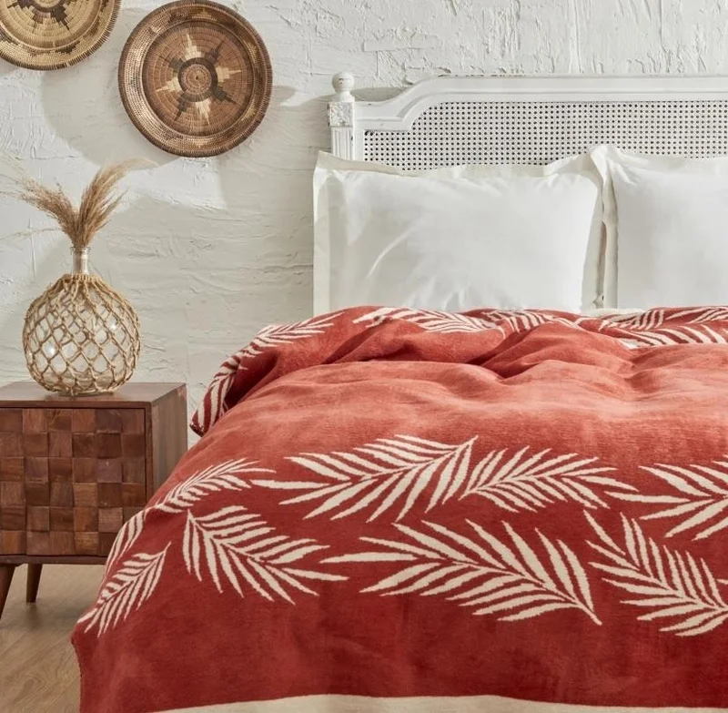 Karaca Home Leaf Terracota Single Cotton Blanket