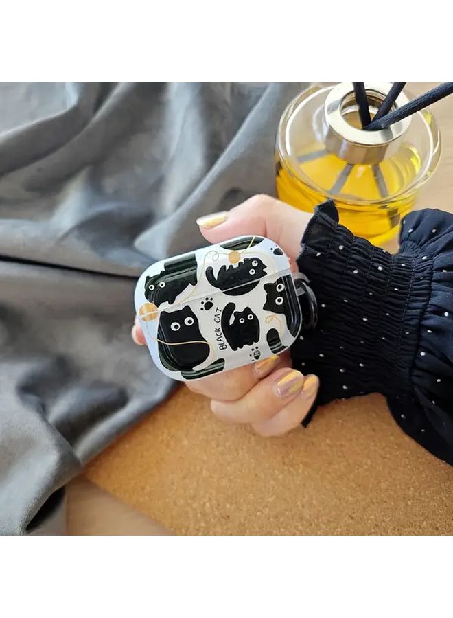 Cute Cartoon Black Cat Yarn Ball TPU Case Cover For Airpods Pro 2 With Keychain - Image 2