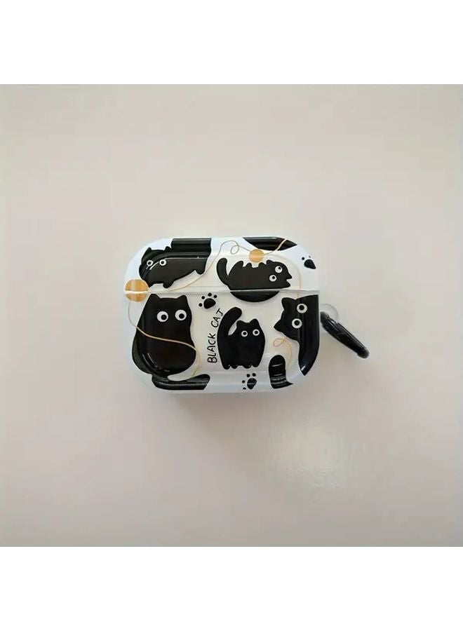 Cute Cartoon Black Cat Yarn Ball TPU Case Cover For Airpods Pro 2 With Keychain - Image 1