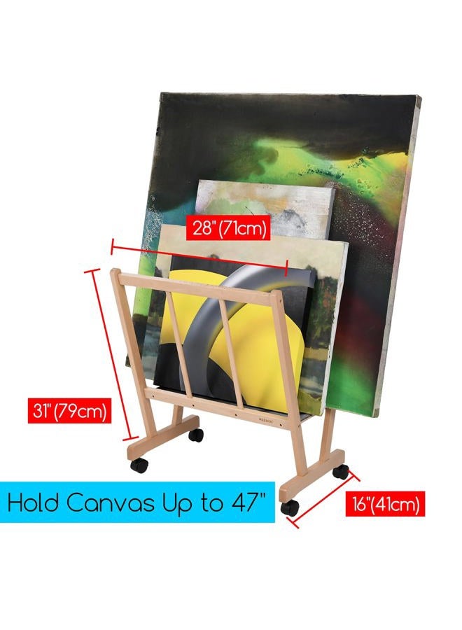 MEEDEN Wood Large Print Rack with Castors, Artist Storage and Display, Premium Drying Rack, Storage for Canvas, Prints, Panels, Posters, Holds Artworks Up to 47", Natural - Image 2