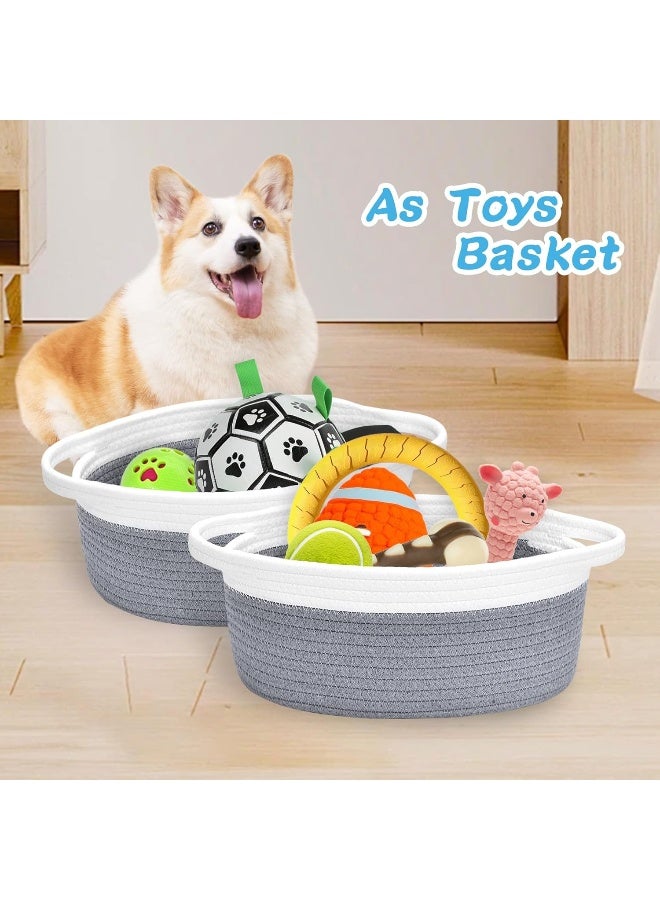 ABenkle Small Woven Basket 12"x8"x5", Cute Rope Room Shelf Storage, Cat Dog Toys Chest Box, Empty Decorative Gift With Bag - Image 4