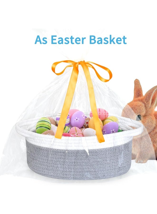 ABenkle Small Woven Basket 12"x8"x5", Cute Rope Room Shelf Storage, Cat Dog Toys Chest Box, Empty Decorative Gift With Bag - Image 3