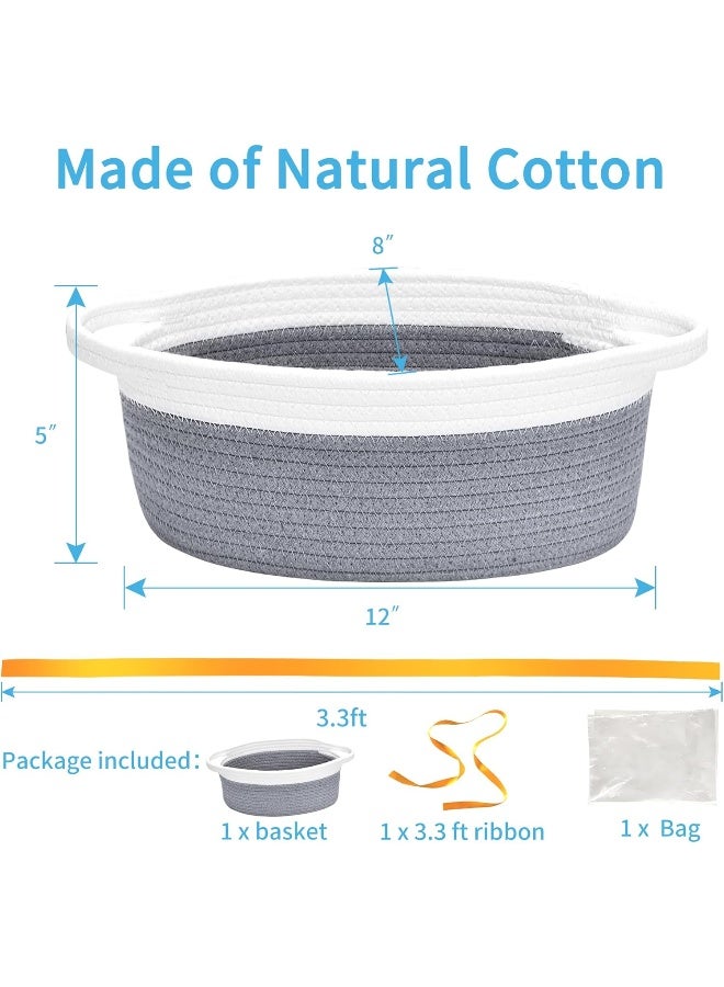 ABenkle Small Woven Basket 12"x8"x5", Cute Rope Room Shelf Storage, Cat Dog Toys Chest Box, Empty Decorative Gift With Bag - Image 2