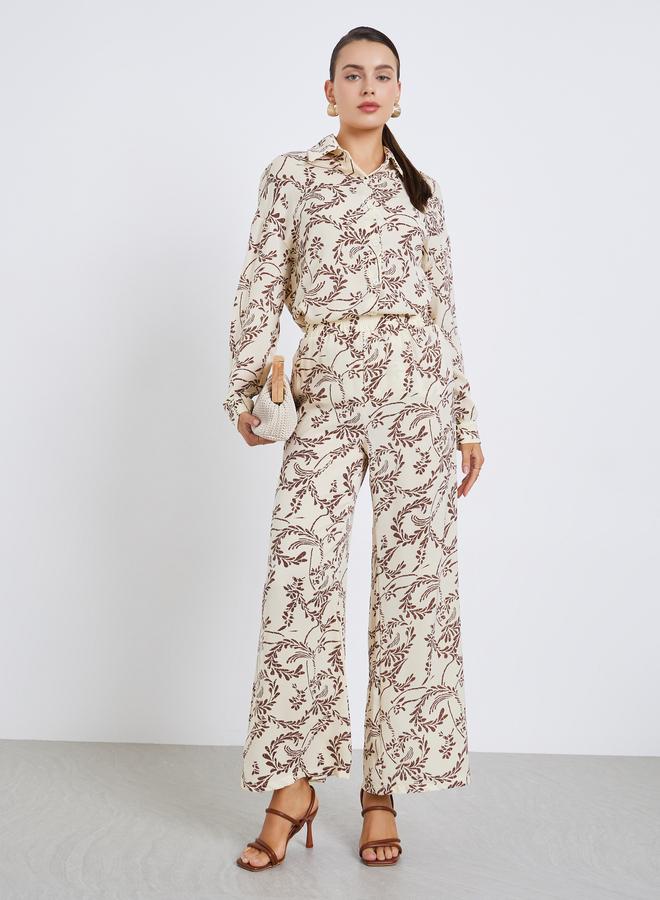 Styli Leaf Print Oversized Shirt and Flared Pants Co-Ords - Image 2