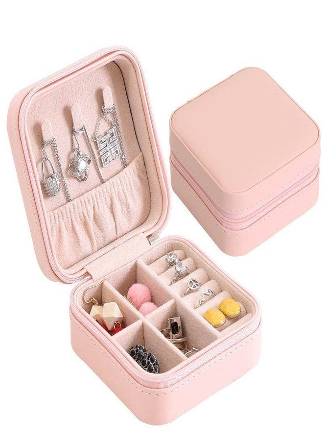 PUSHKH Leather Small Jewelry Box Travel Portable Jewelry Case With Dividers Container for Ring, Pendant, Earring, Necklace, Bracelet Organizer Storage Holder Boxes (Pink) - Image 1