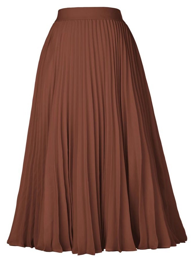 GRACE KARIN Women High Elastic Waist Pleated Chiffon Skirt Midi Swing A-line Skirts, Caramel, M - Image 1