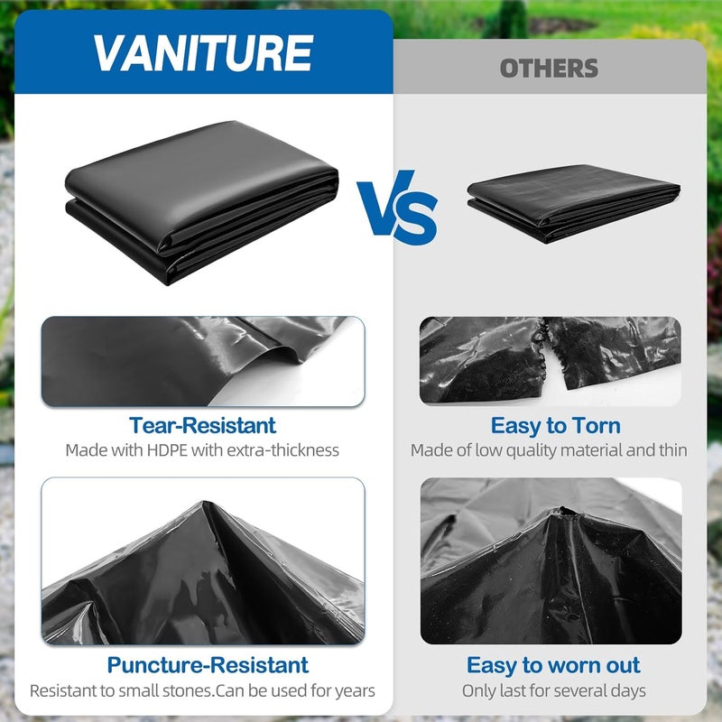 VANITURE Pond Liner, 7 x 10 FT HDPE Thick Liner, Easy Cutting, Puncture Resistant, Koi Fish Pond Liners for Outdoor Ponds, Streams, Garden Fountains, Waterfalls - Image 3