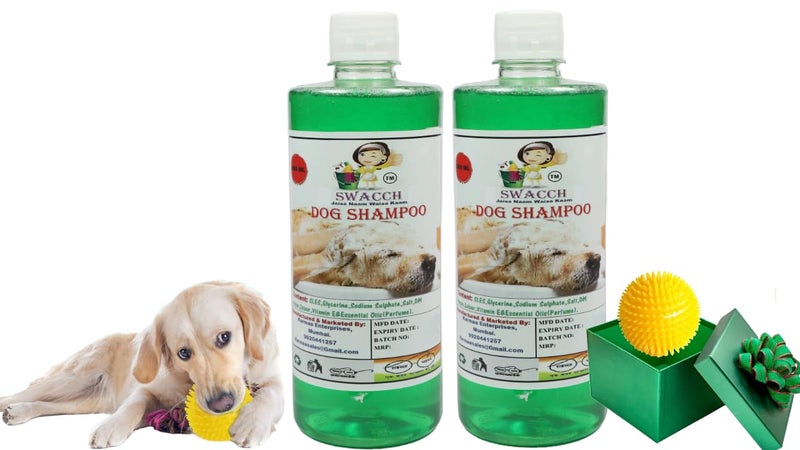 swacch Shampoo | Puppy Safe Shampoo | PH Balanced | Ditch to Itch for Dog Shampoo 500ml Pack of 2 (Neem Alovera) + Spike Ball Chew Toy Combo Pack - Image 1