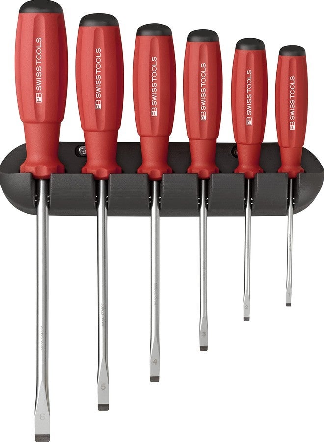 PB Swiss Tools Slotted Screwdriver Set PB 8240 | 100% Swiss Made | 6-Piece SwissGrip Screwdriver Set Size 1/2/3/4/5/6 Including Practical Wall Mount - Image 1