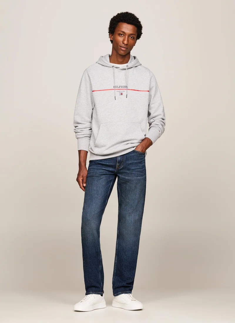 TOMMY HILFIGER Logo Striped Terry Drawstring Hoodie