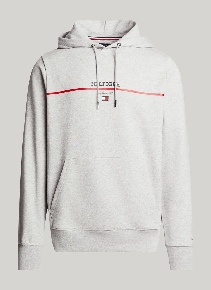 TOMMY HILFIGER Logo Striped Terry Drawstring Hoodie