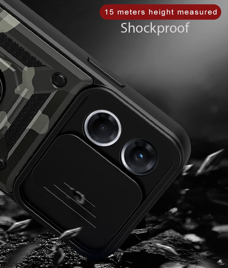Kapa Tank Back Cover for Oppo F21 Pro (4G), Ring + Slider Shockproof Lens Protection Case (Black) - Image 3