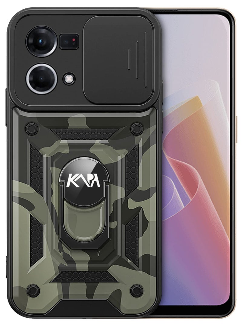 Kapa Tank Back Cover for Oppo F21 Pro (4G), Ring + Slider Shockproof Lens Protection Case (Black) - Image 1