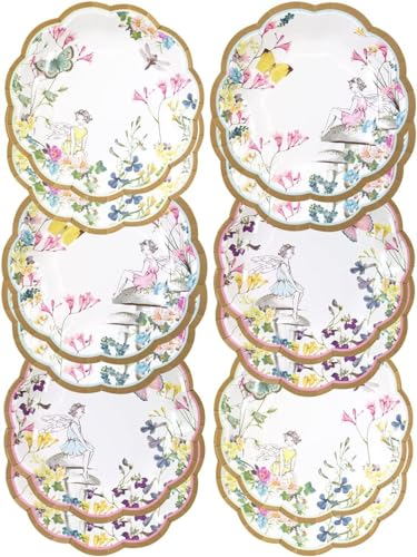 Talking Tables ﻿ Talking Tables 12 x Strong & Pretty Fairy Paper Plates Disposable Tableware Floral and ButterfliesGirls Birthday Party Mother’s Day Afternoon Tea Table Decorations Baby Shower 6.8" - Image 1