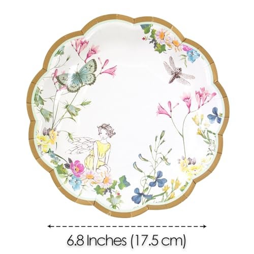 Talking Tables ﻿ Talking Tables 12 x Strong & Pretty Fairy Paper Plates Disposable Tableware Floral and ButterfliesGirls Birthday Party Mother’s Day Afternoon Tea Table Decorations Baby Shower 6.8" - Image 2