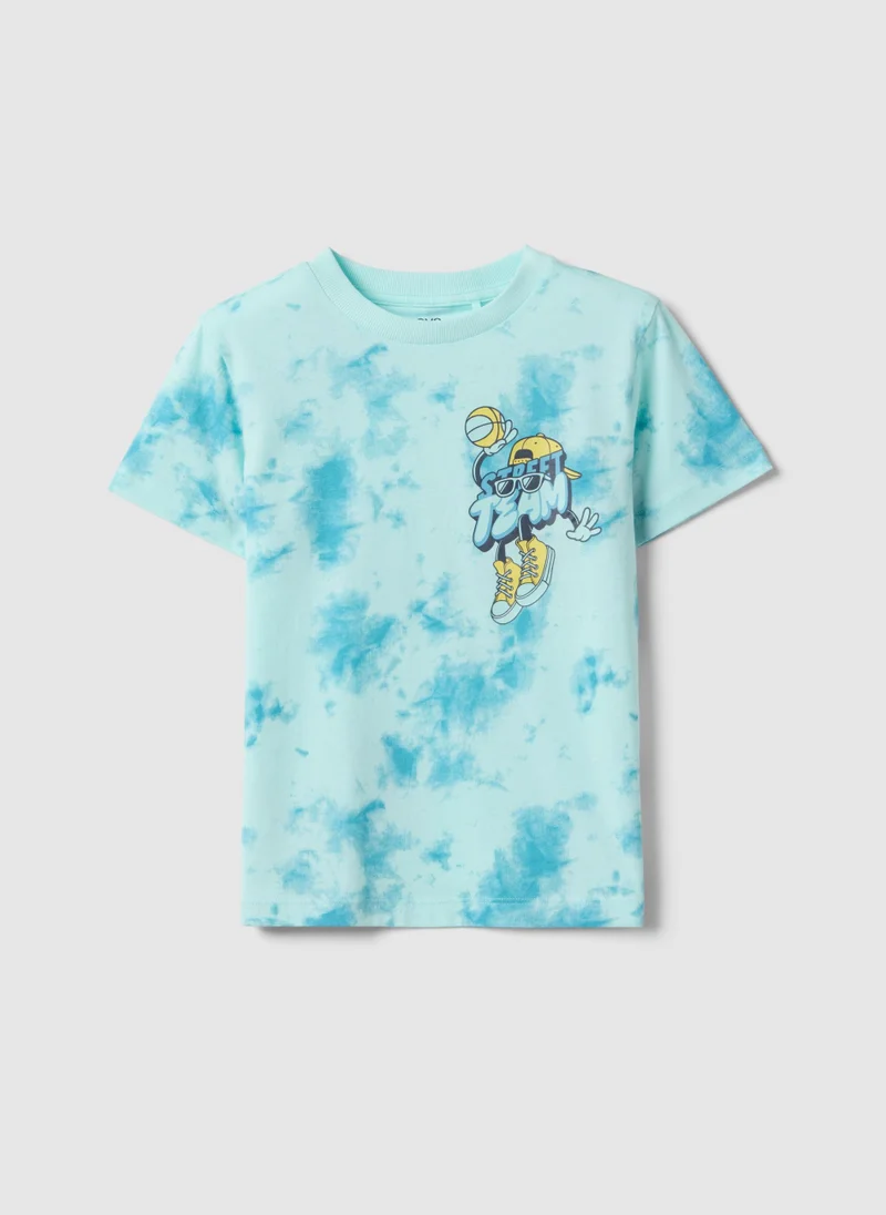 او في اس Ovs Children'S Blue Tie-Dye Pure Cotton T-Shirt Regular Fit
