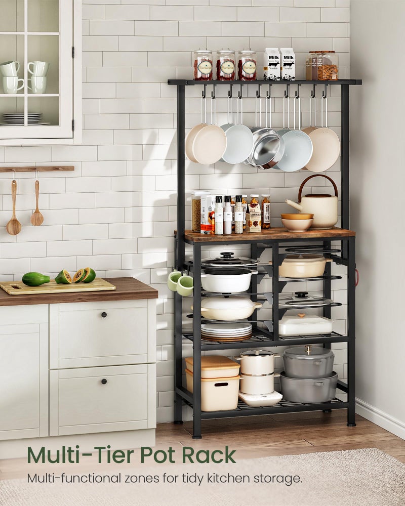 CHOEZON Pots and Pans Organizer Rack, Kitchen Bakers Rack, Multi-Tier Storage Shelf, Kitchen Island Table, Cooking Rack with Pots and Pans Storage, Rustic Brown and Black TPR60BF - Image 4