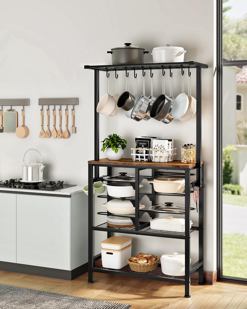 CHOEZON Pots and Pans Organizer Rack, Kitchen Bakers Rack, Multi-Tier Storage Shelf, Kitchen Island Table, Cooking Rack with Pots and Pans Storage, Rustic Brown and Black TPR60BF - Image 2