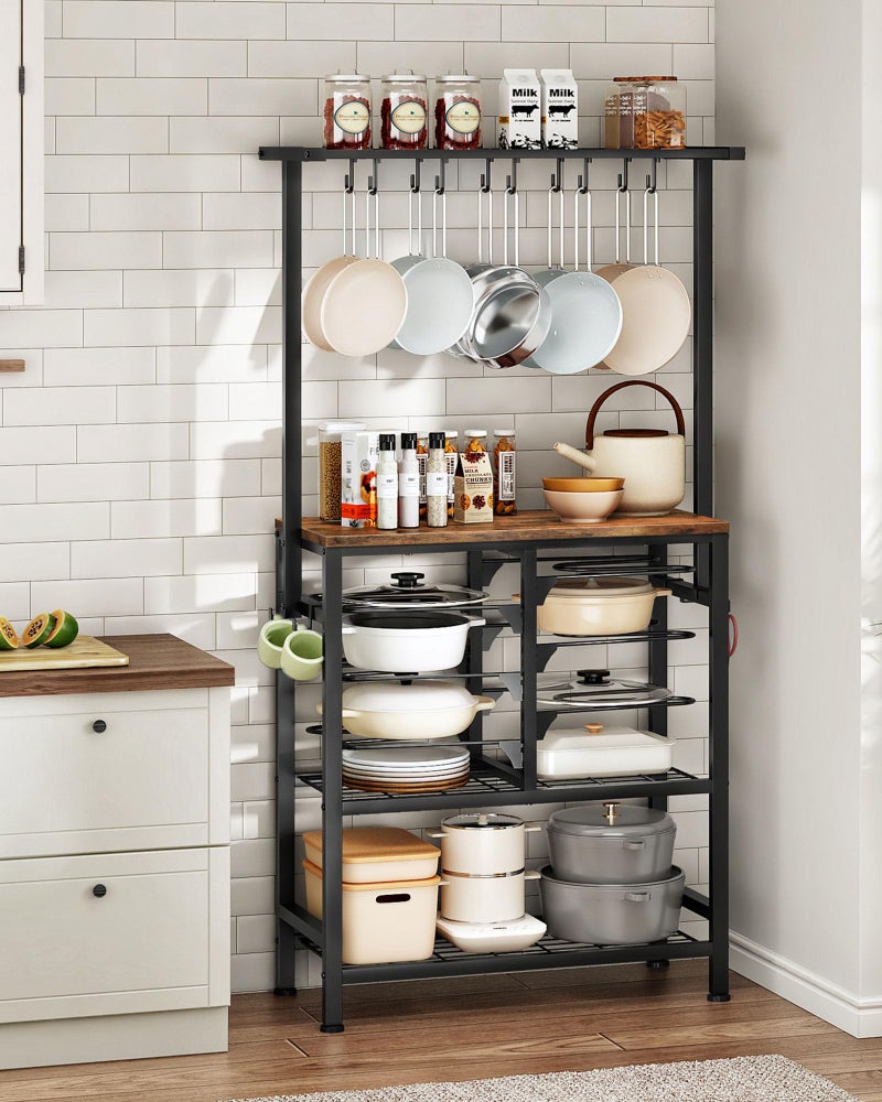 CHOEZON Pots and Pans Organizer Rack, Kitchen Bakers Rack, Multi-Tier Storage Shelf, Kitchen Island Table, Cooking Rack with Pots and Pans Storage, Rustic Brown and Black TPR60BF - Image 1