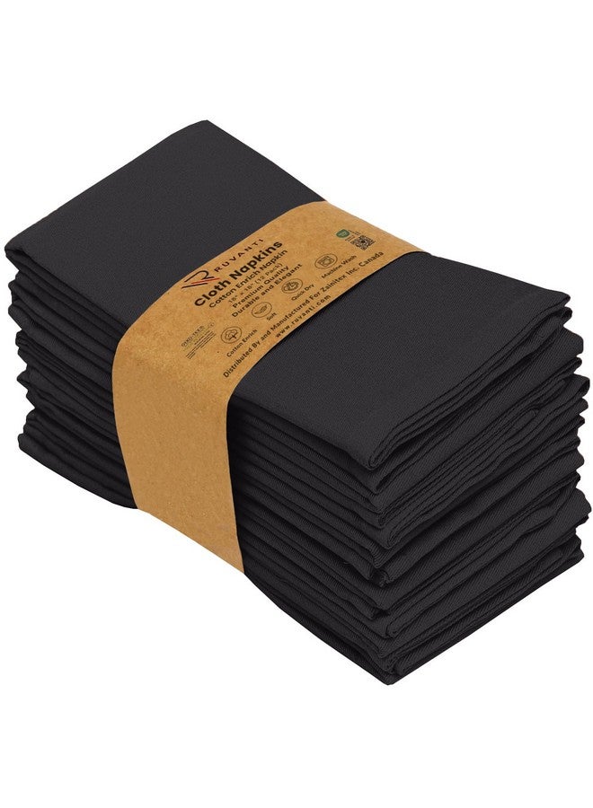 Ruvanti Cloth Napkins set of 12, 18x18 Inches Napkins Cloth Washable, Soft, Durable, Absorbent, Cotton Blend. Table Dinner Napkins Cloth for Hotel, Lunch, Restaurant, Weddings, Events, Parties - Black - Image 1