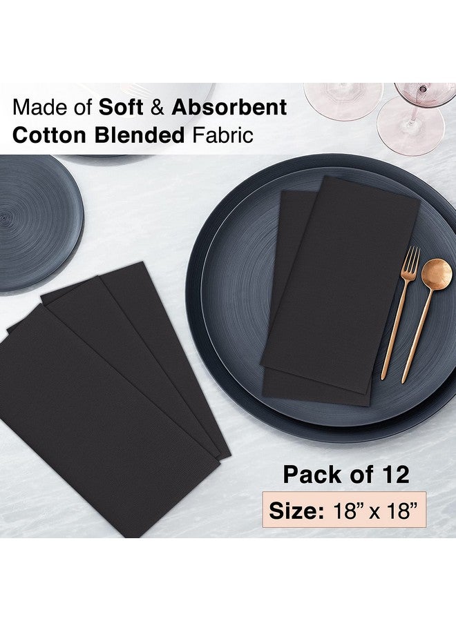 Ruvanti Cloth Napkins set of 12, 18x18 Inches Napkins Cloth Washable, Soft, Durable, Absorbent, Cotton Blend. Table Dinner Napkins Cloth for Hotel, Lunch, Restaurant, Weddings, Events, Parties - Black - Image 4
