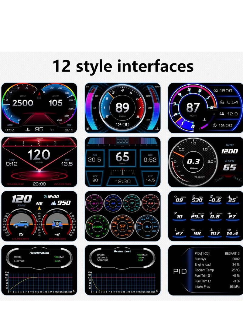 Excefore OBD2 Digital Speedometer, Universal Head Up Display (HUD), with Digital Multi Function and Multi Alarm Setting HD Display, with Speed, Tachometer, Troubleshooting, for Most Vehicles After 2008 - Image 3