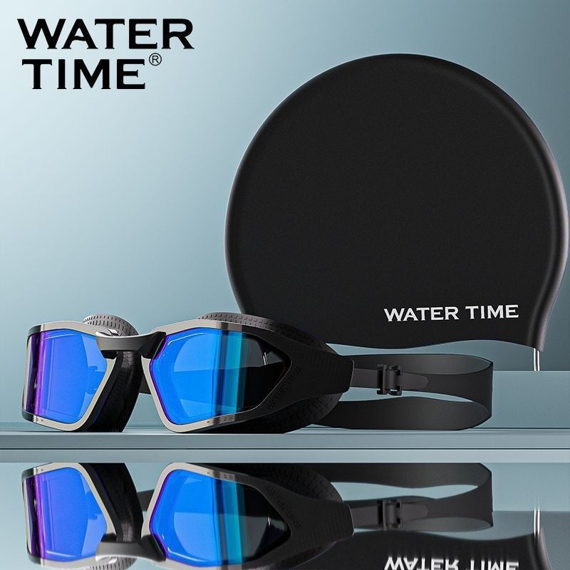 WaterTime Waterproof Anti-Fog HD Wide-Angle Swimming Goggles with Prescription Swim Cap Set - Image 1