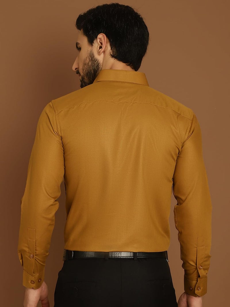 Indian Needle Mustard Cotton Solid Formal Shirt for Mens (Mustard, XL) - Image 2