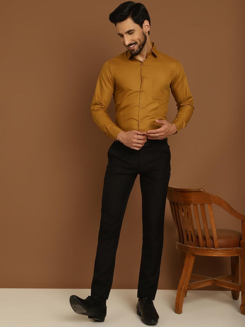 Indian Needle Mustard Cotton Solid Formal Shirt for Mens (Mustard, XL) - Image 4