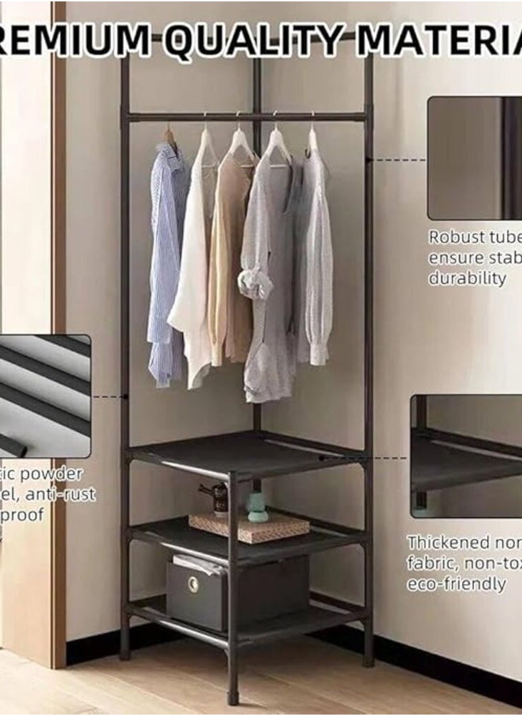 eBasket - 3*1 multi-functional shoe rack, hanger and shoe rack for organizing all items, made of high-quality metal (black) - Image 1