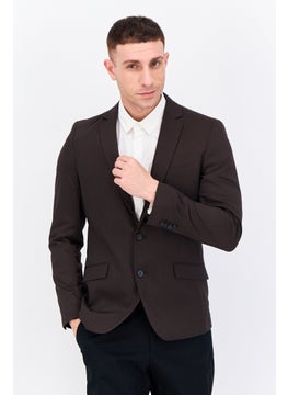 Jules Men Slim Fit Solid Semi-Formal Blazer, Dark Brown  - Image 1