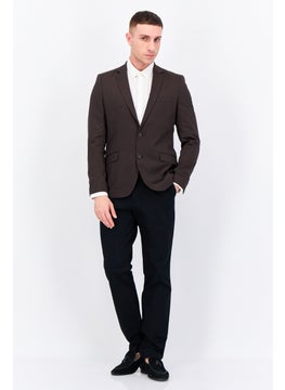 Jules Men Slim Fit Solid Semi-Formal Blazer, Dark Brown  - Image 2