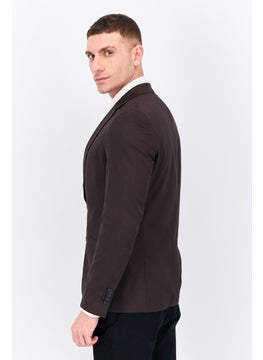 Jules Men Slim Fit Solid Semi-Formal Blazer, Dark Brown  - Image 4
