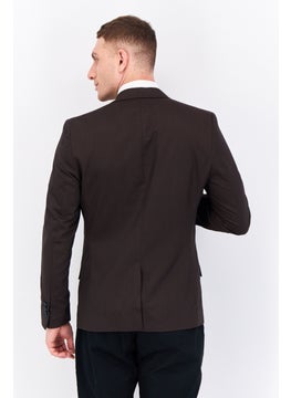 Jules Men Slim Fit Solid Semi-Formal Blazer, Dark Brown  - Image 3