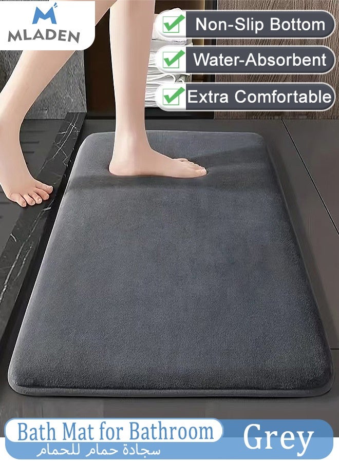 MLADEN سجادة حمام، سجادات حمام فائقة الامتصاص وغير قابلة للانزلاق، قابلة للغسل في الغسالة، سجادات حمام مخملية ناعمة، سهلة التجفيف للحمام والحوض والدش، رمادي غامق - Image 1