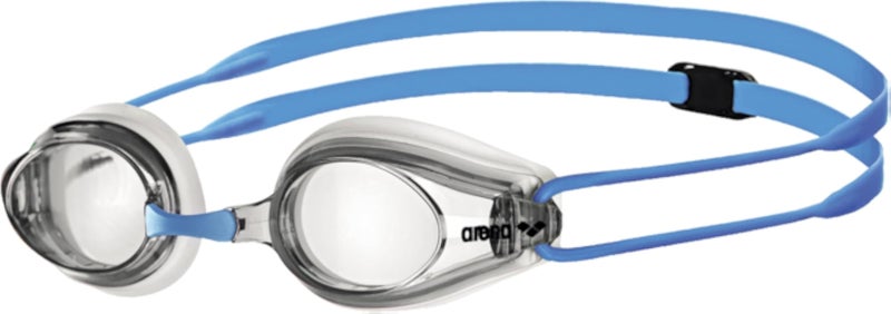 ARENA Tracks Unisex Junior Youth Essential Racing Swim Goggles Kids Swimmers Young Racers 6-12 Anti-Fog Coated Non-Mirror Lens, Clear/Clear/Light Blue