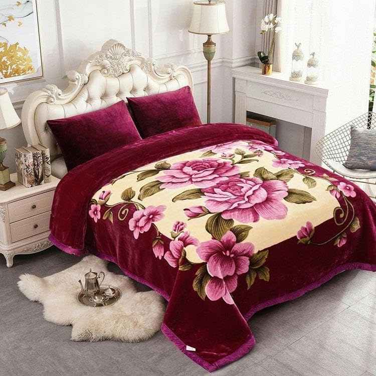 OMAJA HOME OMAJA HOME Gold 2 Ply Double Bed Blanket Cloudy Super Soft Luxurious Embossed for Heavy Winter Blanket Breathable with Bag Packing Pack of 1 Multicolor_02 