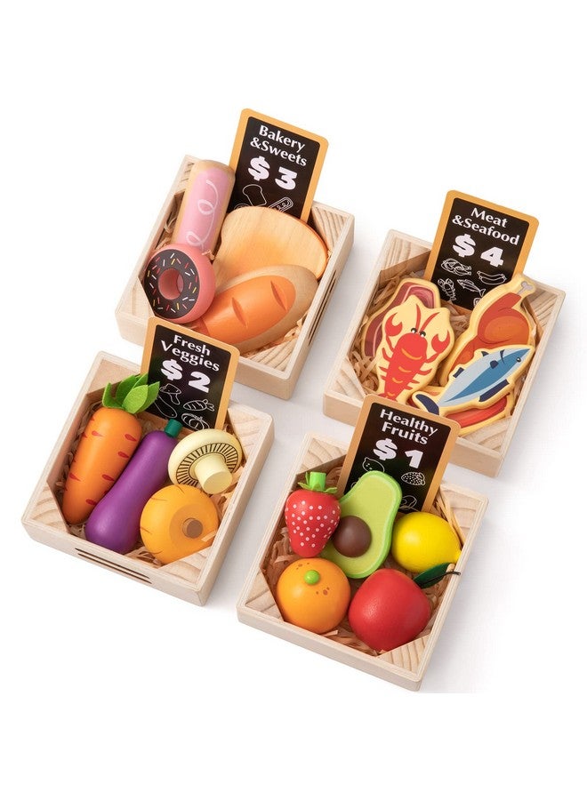 Tiny Care Wooden Play Food Sets For Kids Kitchen - 100% Wood 43 Pieces Kids Toy Food For Toddlers 3+ Year Old, Pretend Food Play Kitchen Accessories Set For Boys And Girls - Image 1