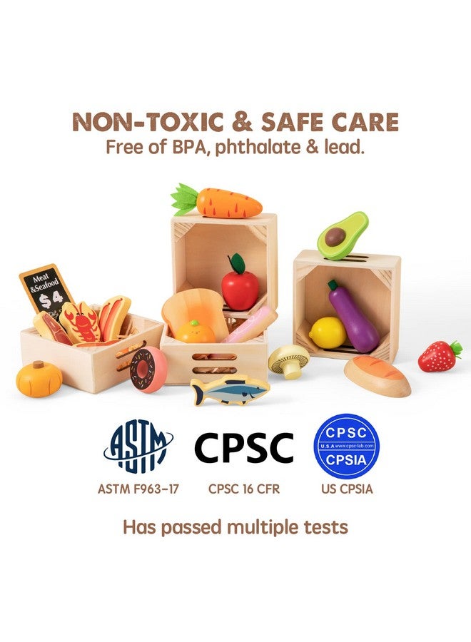 Tiny Care Wooden Play Food Sets For Kids Kitchen - 100% Wood 43 Pieces Kids Toy Food For Toddlers 3+ Year Old, Pretend Food Play Kitchen Accessories Set For Boys And Girls - Image 5