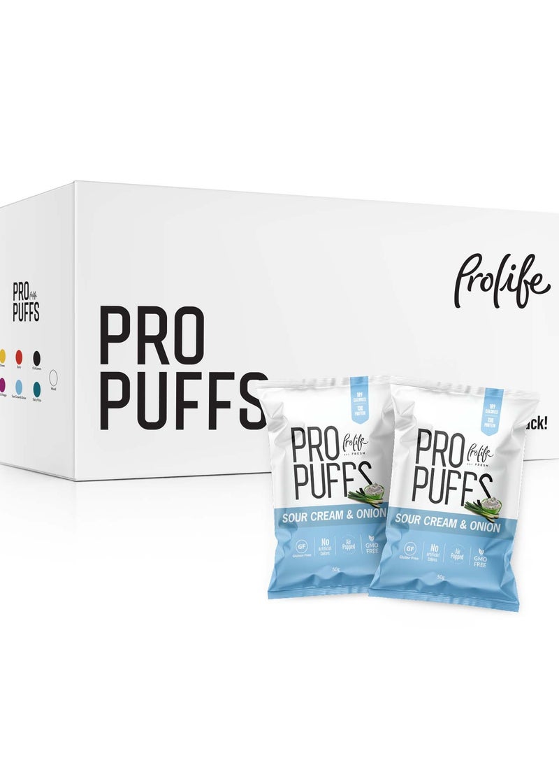 Prolife Pro Puffs – Sour Cream & Onion Flavour, High Protein Snack, 20 Pack x 50g - Image 1