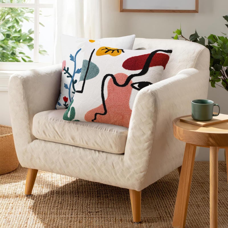 Merrycolor Boho Abstract Pillow Covers 18Ã—18 inch Colorful Woman Face Line Cute Pillow Cases Mid Century Aesthetic Modern Boho Pillows Decorative Throw Pillows for Bed Couch Living Room,1PC - Image 2