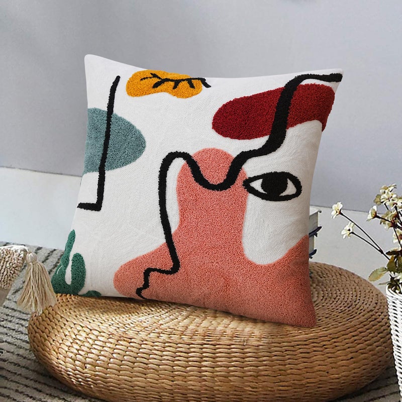 Merrycolor Boho Abstract Pillow Covers 18Ã—18 inch Colorful Woman Face Line Cute Pillow Cases Mid Century Aesthetic Modern Boho Pillows Decorative Throw Pillows for Bed Couch Living Room,1PC - Image 1