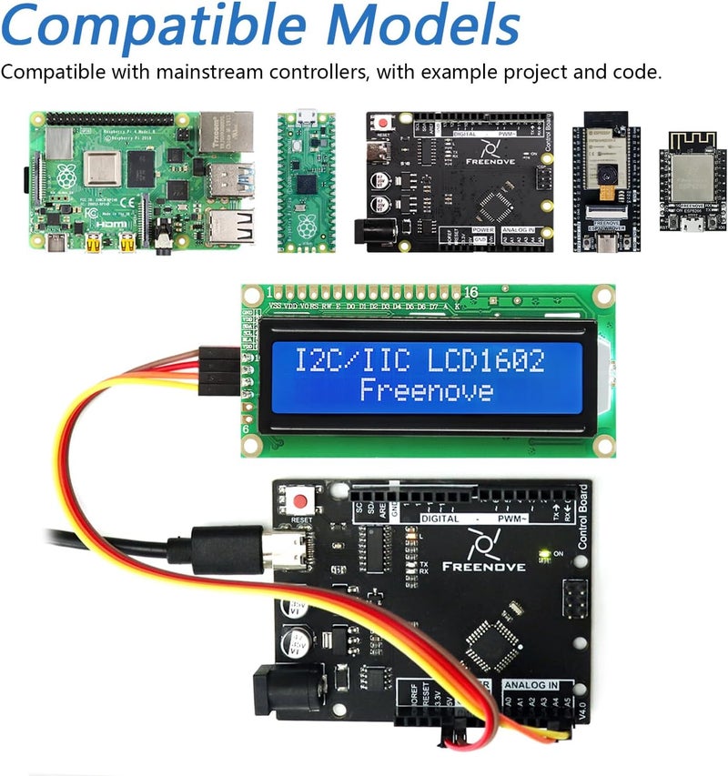 Freenove I2C IIC LCD 1602 Module, New Type TWI Serial 16x2 Display, Compatible with Arduino Raspberry Pi Pico ESP32 ESP8266 - Image 4