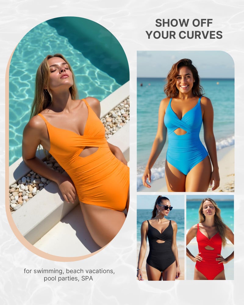 SHAPELLX Smart Sculpt Shapewear Swimsuits Women Orange Tummy Control Swimsuit Bathing Suit Women Ruched Swimwear - Image 2